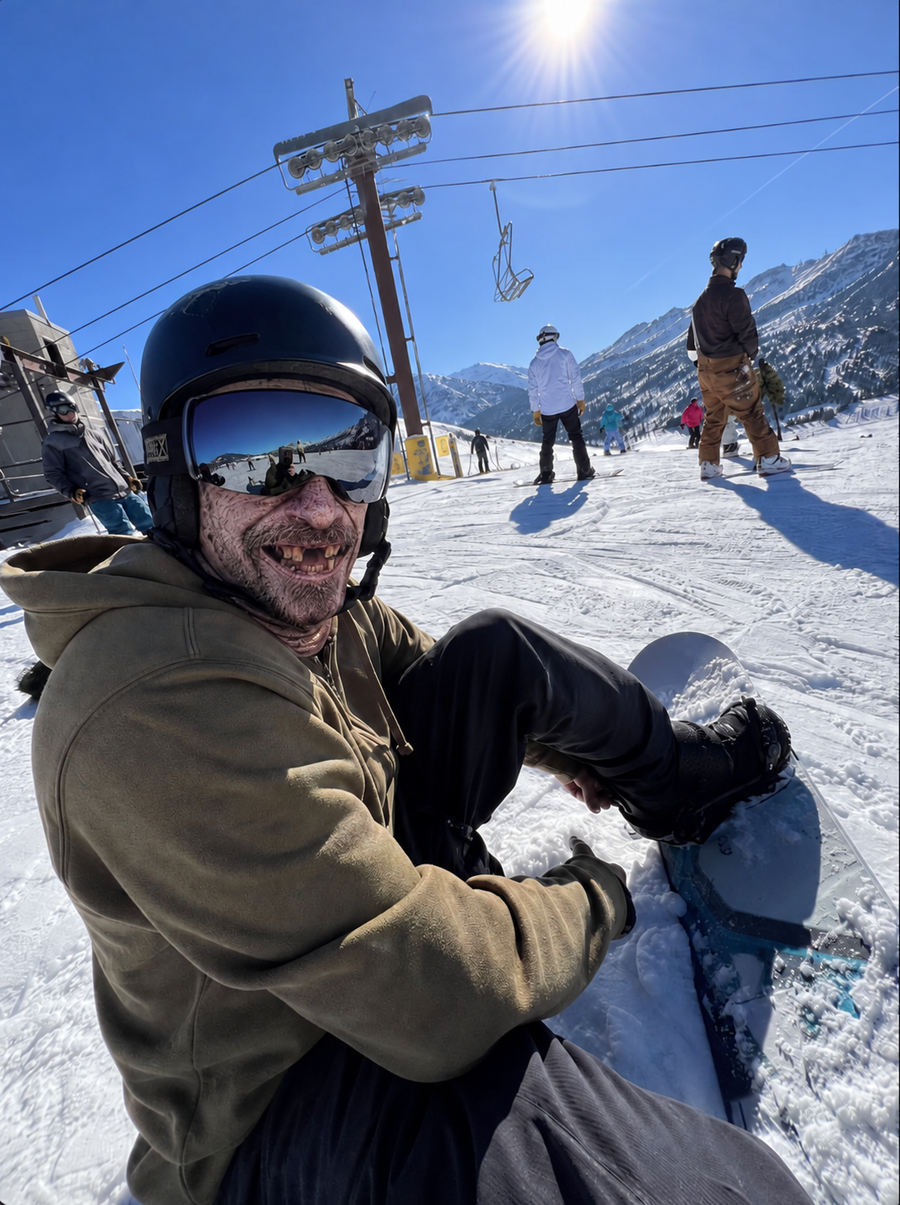 Snowboarder wearing the Tony ski mask